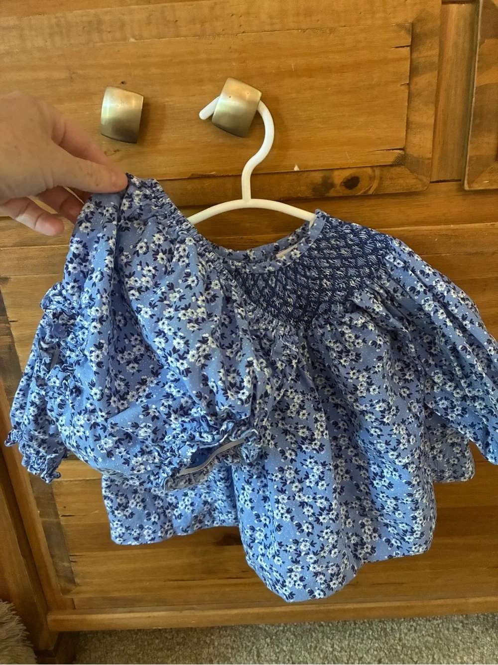 Blue Floral Smocked Long-Sleeve Blouse for Kids